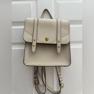 ANNE KLEIN Ivory Small BackPack with Gold Lion Heads faux leather adjustable